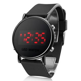 Unisex Jelly Sports Style Round Mirror Face Red Light LED Wrist Watch   Black