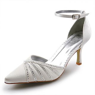 Top Quality Satin Upper Mid Heel Closed toes With Rhinestone Wedding Bridal Shoes