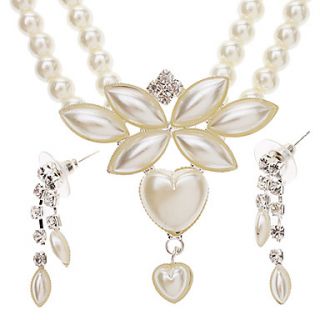 Six Heart Shaped Leaves Pearl Earrings Necklace Jewelry Set