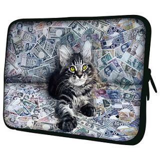 Lovely Cat And MoneyPattern Nylon Material Waterproof Sleeve Case for 11/13/15 LaptopTablet