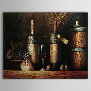 Hand Painted Oil Painting Still Life Red Wine glass and bottles with Stretched Frame 1307 SL0368