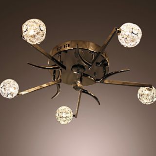 50W Artistic Modern Flush Mount with 5 Lights and Spring Globe Shades in Reaphook Feature