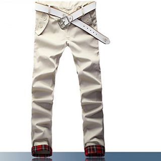 Mens Basic Buttons Slim Flanging Casual Pants