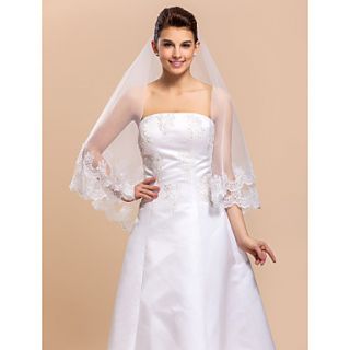 One tier Tulle Lace Applique Edge Elbow Wedding Veil With Embroidery