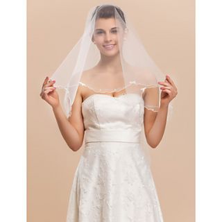 One tier Tulle With Rhinestones Elbow Veil With Pencil / Scalloped Edge