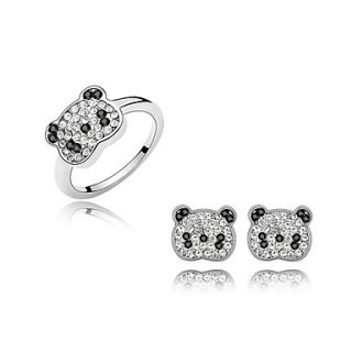 Lovely Alloy With Crystal Little Bear Shaped Womens Jewelry Set Including Ring,Earrings