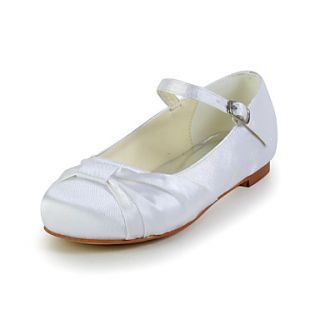 Lovely Satin Flat Heel Closed toes Flats with Buckle Flower Girls Shoes(More Colors)