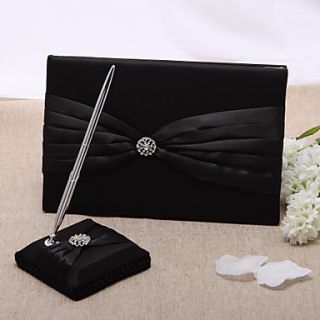 Black Wedding Guest Book And Pen Set With Rhinestone