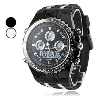 Mens Analog Digital Multi Functional Steel Case Rubber Band Wrist Watch (Assorted Colors)