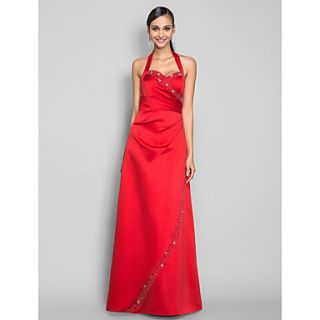 A line Halter Floor length Satin Bridesmaid Dress (663657)