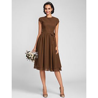 A line Jewel Knee length Chiffon Bridesmaid Dress