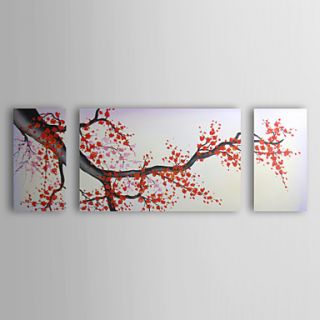 Hand Painted Oil Painting Floral Cherry Blossom Red Plum Flowers with Stretched Frame Set of 3 1307 FL0164