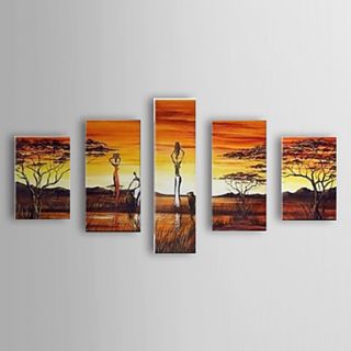 Hand Painted Oil Painting Landscape People and Trees with Stretched Frame Set of 5 1307 LS0358