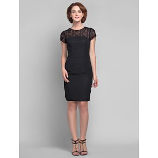 Sheath/Column Jewel Knee length Chiffon and Lace Mother of the Bride Dress (618836)