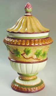 Fitz & Floyd Mediterraneo Candy Jar with Lid, Fine China Dinnerware   Leaves, Vi