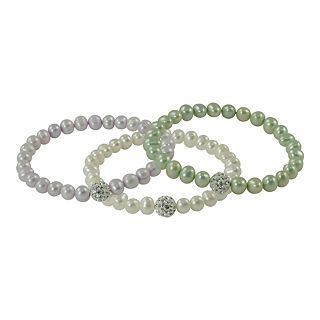 ONLINE ONLY   Sterling Silver Cultured Pearl & Crystal 3 pc. Bracelet Set,