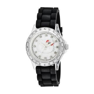 Hello Kitty Black Rubber with Crystal Bezel Watch, Womens
