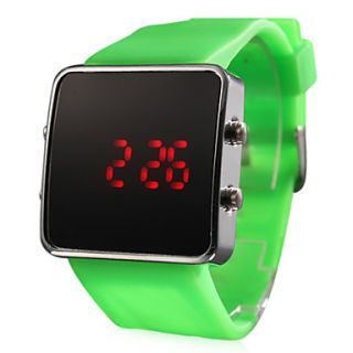 Silicone Band Women Men Unisex Jelly Sport Style Square LED Wrist Watch   Green