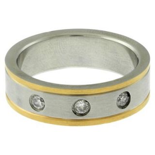 Stainless Steel and Cubic Zirconia Two Tone Mens Ring   (Size 11)