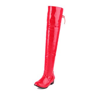 Amazing Patent Leather Flat Heel Over The Knee Boots Casual Shoes(More Colors)
