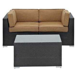 Camfora All Weather Wicker Sectional Set Espresso with White Cushions   EEI 954 