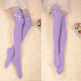 Elegant Purple Ribbon Cotton Princess Lolita Over Knee Socks