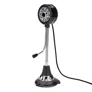 Wheel Style Plug and Play USB Webcam with 4 LED Lights and Microphone