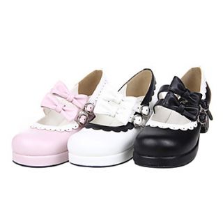Handmade PU Leather 4.5cm High Heel Sweet Lolita Shoes with Bow Belt