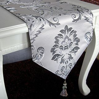 Silver Poly  Silk Jacquard Floral Table Runner