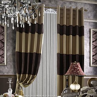 (One Pair) Contemporary Stripe Faux Silk Lined Curtain