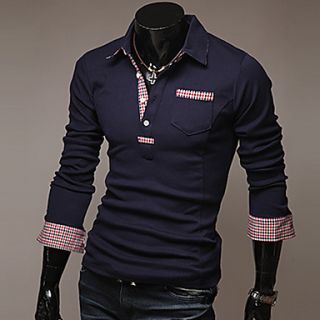 Mens Long Sleeve POLO T Shirt With Check Details
