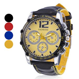 Mens Quartz Analog Big Dial PU Band Sporty Wrist Watch (Assorted Colors)
