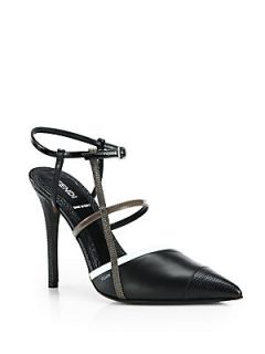 Fendi Strappy Leather Point Toe Pumps   Black