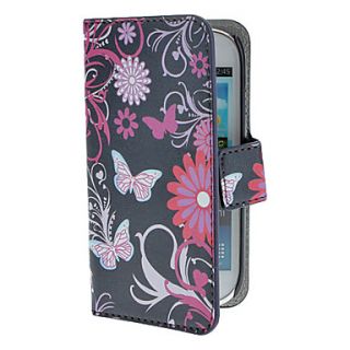 Butterflies and Circles Pattern PU Leather Case with Magnetic Snap and Card Slot for Samsung Galaxy S3 mini I8190