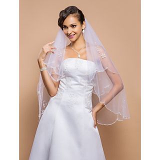 Two tier Fingertip Wedding Veil With Beaded Edge And Sequins