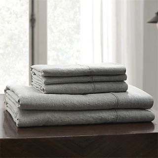 Grey Solid Embroidery 100% Linen Fitted Sheet, Pocket Depth 15