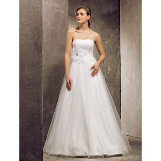 Free Custom measurements A line Strapless Floor length Tulle And Satin Wedding Dress (710784)
