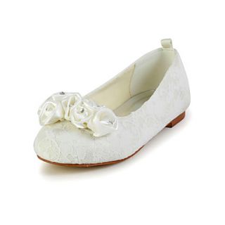 Pretty Lace Flat Heel Closed toes Flats with Flower for Flower Girls(More Colors)