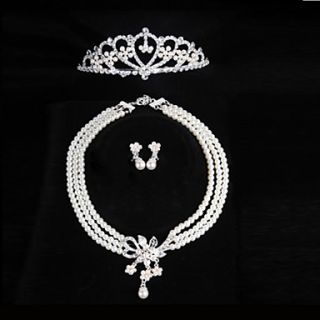 Vintage Silver Alloy Crystal Silver Plating Bridal Jewelry Set Including Tiara,Earrings,Necklace