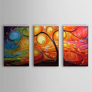 Hand Painted Oil Painting Botanical Abstract Tree Set of 3 With Stretched Frame 1307 BO0154