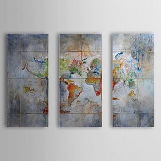 Hand Painted Oil Painting Abstract World Map with Stretched Frame Set of 3 1309C AB0851