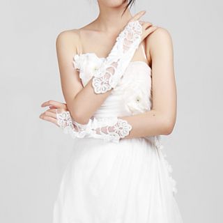 Elegant Satin With Lace Fingerless Elbow Length Evening/Wedding Gloves (More Colors)