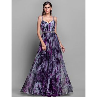 A line/Princess Straps Floor length Print Tulle Evening Dress