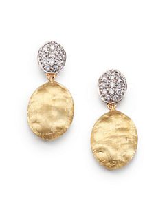 Marco Bicego Pave Diamond, 18K Yellow & White Gold Drop Earrings   Gold White Go