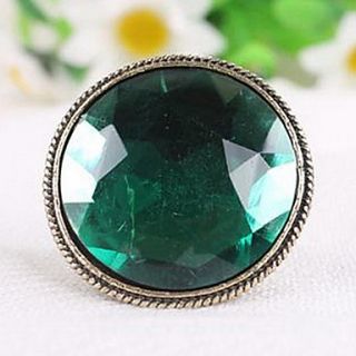 European And American Big Retro Green Bronze Carved Gemstone Ring Exaggerated