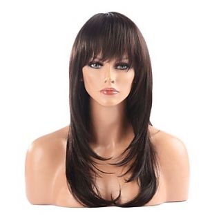 Capless High Quality Synthetic Brownish Black Straight Hair Wigs