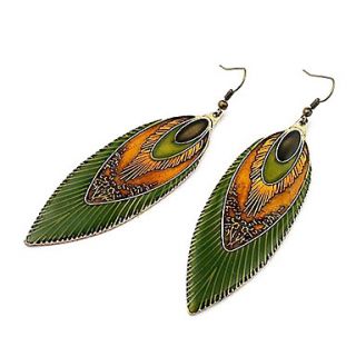 Enamel ethnic bohemian peacock feather metal earrings E387