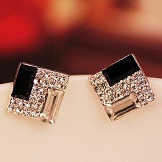 Korea OL noble black and white box super flash diamond earrings European and American female wild E549