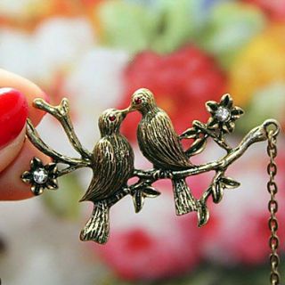 Two Birds flowers imitation diamond necklace (bronze) N313