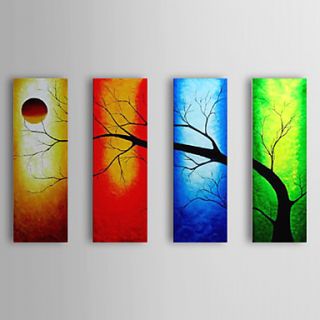 Hand Painted Oil Painting Landscape Tree with Stretched Frame Set of 4 1309 LS0985